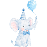Preppy Cute Birthday Elephant with Balloon Clipart