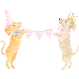 Preppy Birthday Pups with Banner Balloon Clipart