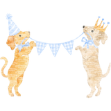 Preppy Birthday Pups with Banner Balloon Clipart