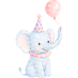 Preppy Cute Birthday Elephant with Balloon Clipart