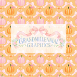 Pink & Orange Pumpkins & Bows Seamless Pattern