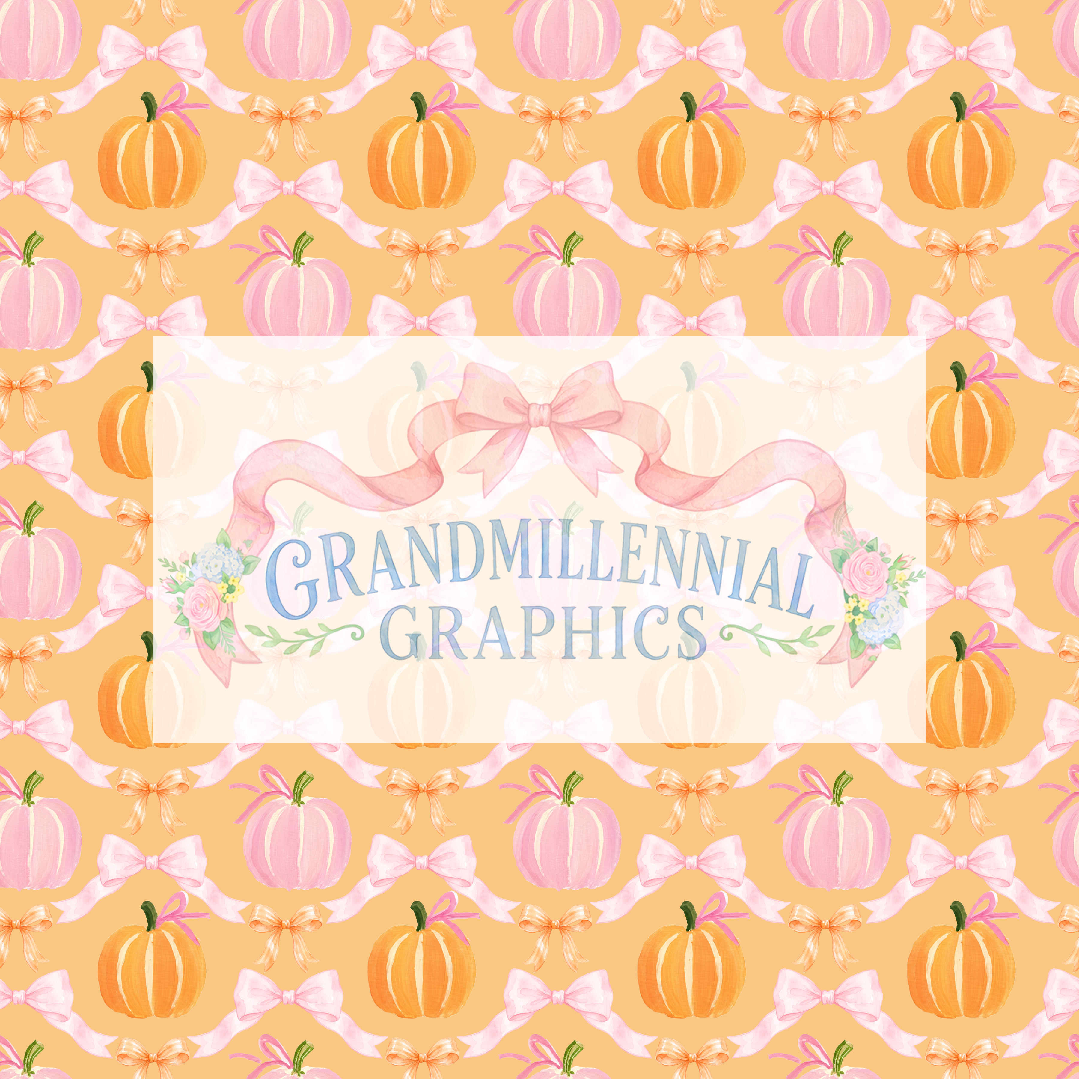 Pink & Orange Pumpkins & Bows Seamless Pattern
