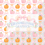 Pink & Orange Pumpkins & Bows Seamless Pattern