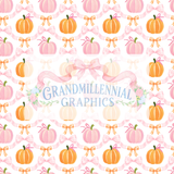 Pink & Orange Pumpkins & Bows Seamless Pattern