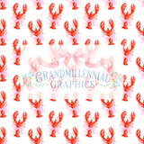 Preppy Lobster with a Pink Bow Seamless Pattern