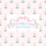 Preppy Christmas Trees with Presents on Stripe Background Seamless Pattern