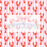 Preppy Lobster with a Pink Bow Seamless Pattern