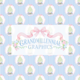 Preppy Christmas Trees with Presents on Stripe Background Seamless Pattern