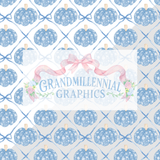 Blue Chinoiserie Pumpkins Seamless Pattern
